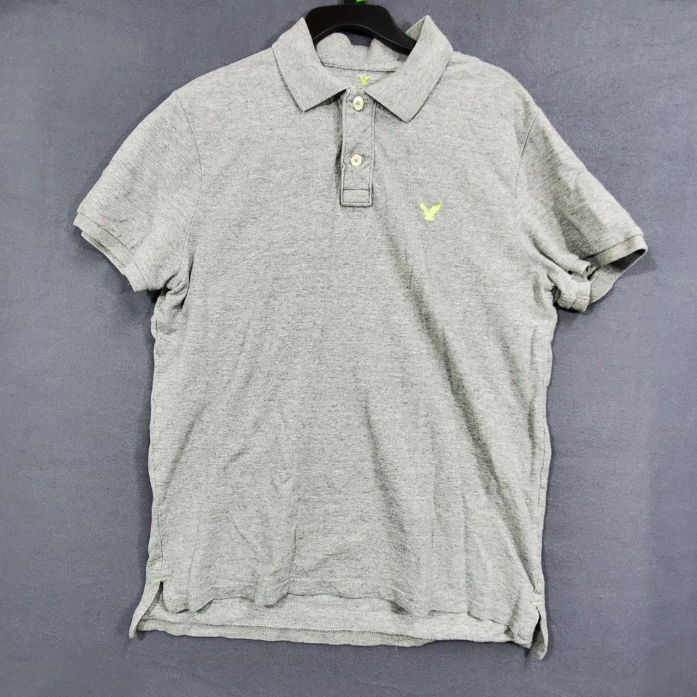 American Eagle Mens Medium Gray Embroidered Eagle Logo T Shirt Polo Casual